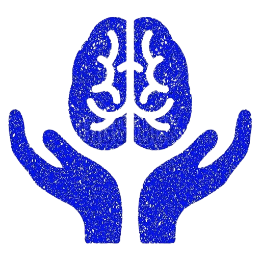 A blue image of hands holding the same shape as the brain.