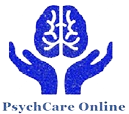 Psychcare online logo with hands and a brain